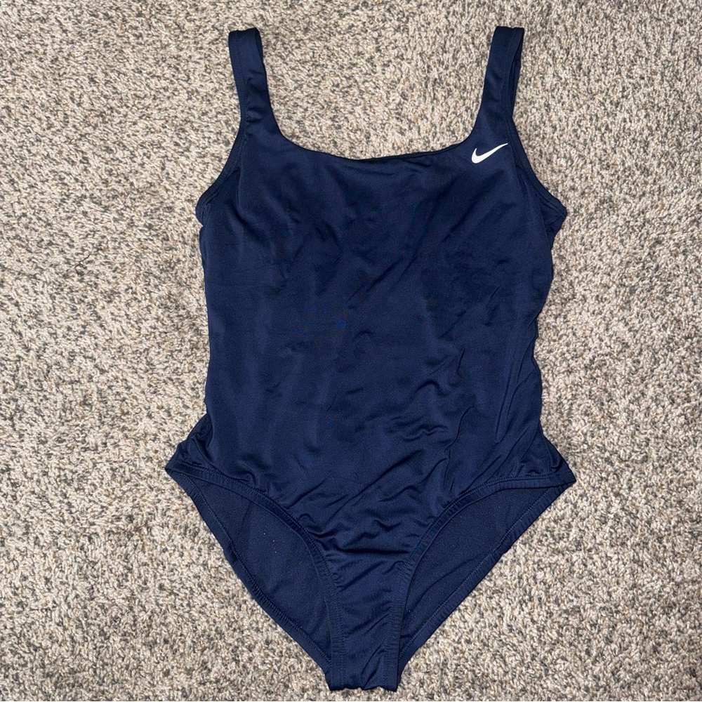 Nike Navy Blue Low Cut Back Full Coverage One-Piece Swimsuit
